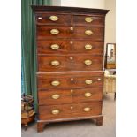 A George III Mahogany Chest on Chest, late 18th century, the Greek Key cornice above two short and