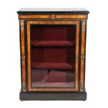 A Victorian Ebonised and Figured Walnut Pier Cabinet, late 19th century, the frieze and stiles