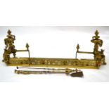 A Pair of French Gilt Metal Andirons, in Louis XIV style, with urn finials and leaf scrolls, on