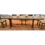 A Victorian Oak Refectory Style Table, late 19th century, of four plank construction with cleated