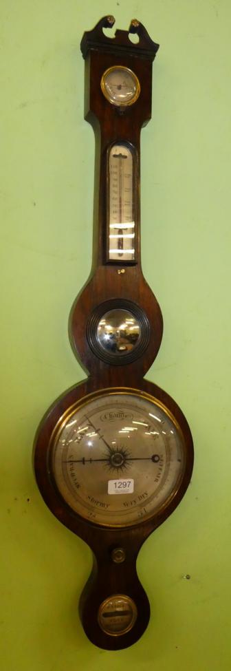 A Victorian rosewood wheel barometer, spirit level dial signed J Groce, York