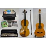 Viola 16'' two piece back, labelled 'Skylark Brand' (cased with box) together with a Flute