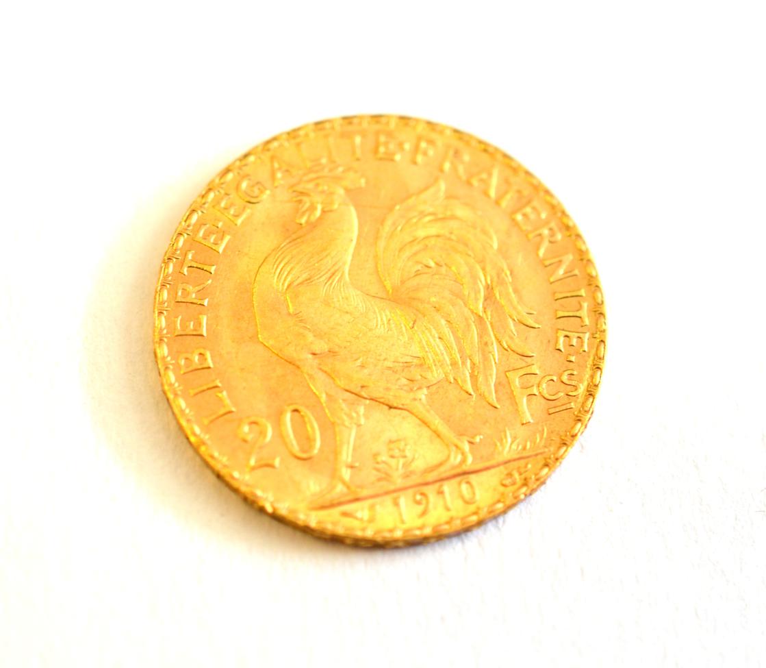 France, Gold 20 Francs, 1910 (official restrike), 6.45g, of 0.900 fineness. A few minor marks, - Image 2 of 2