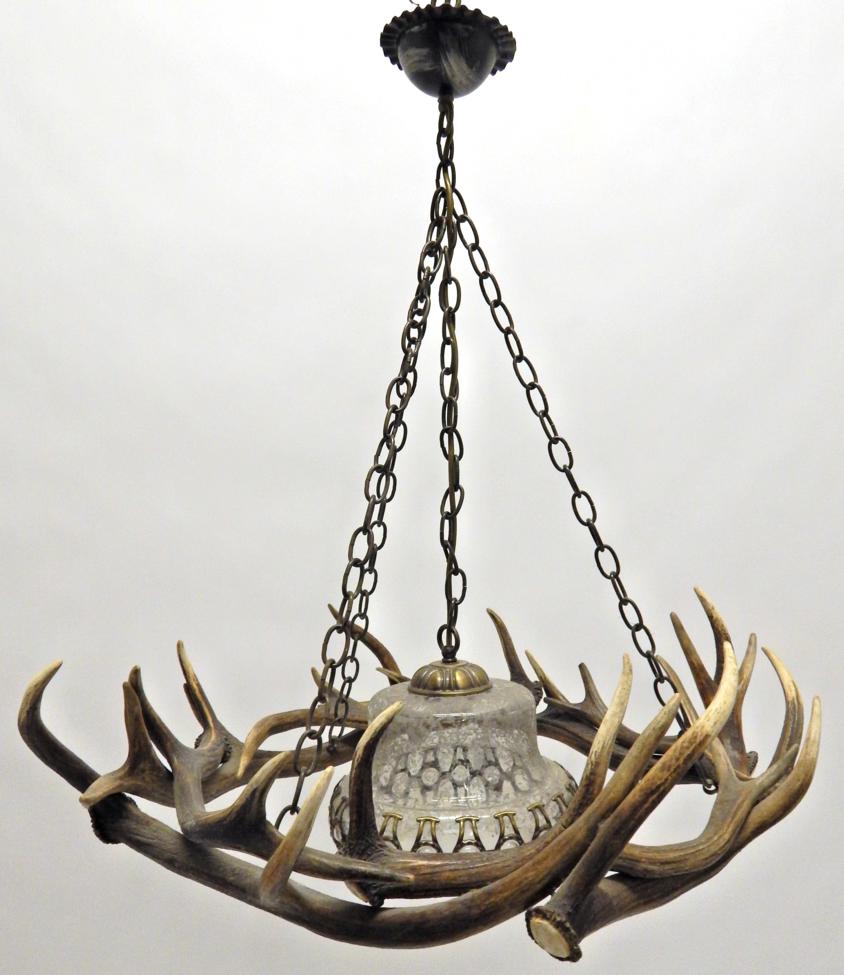 Antler Furniture: Antler Chandelier, a Red Deer antler mounted chandelier, constructed from eight