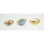 A Victorian 18 carat gold diamond three stone ring (two stones lacking), finger size P1/2; an