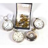 A silver open faced J.W Benson pocket watch; a silver open faced Waltham pocket watch; a silver half