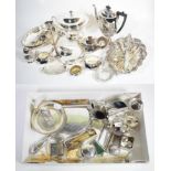 A mixed group of various silver and silver plated items, to include: a silver backed hand mirror;