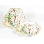 A pair of Chamberlains Worcester porcelain shell shaped dessert dishes, circa 1820, painted in