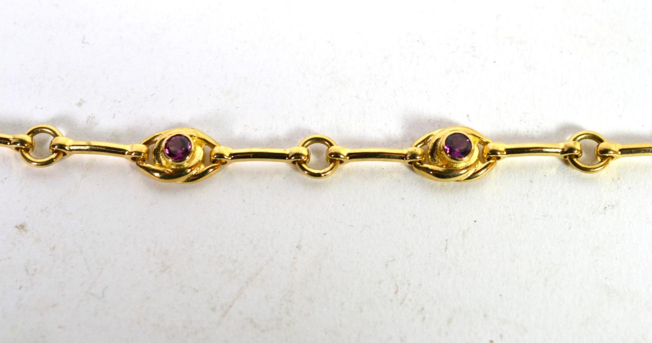 A 9 carat gold gem set bracelet, length 18.5cm . Gross weight 11.51 grams