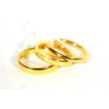 Three 18 carat gold band rings, finger sizes K, L, and L1/2 (3). Gross weight - 8.19 grams