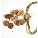 A lady's 9 carat gold wristwatch and two pairs of 9 carat gold cufflinks