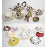 A collection of Foley, Shelley and other trios and tea wares; Sylvac models; silver plate tea set