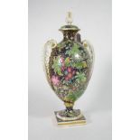 A 19th century enamelled twin-handled pedestal vase marked for Copeland