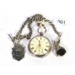 A silver open faced pocket watch, signed William Wilson, with a silver curb linked chain with