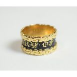 A William IV 18 carat gold mourning ring, makers mark WP, London 1830, inscribed to the interior for