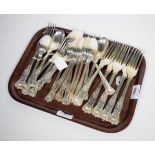 A part service of silver King's pattern flatware, Walker & Hall, Sheffield 1957, comprising: 11