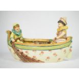 Delphin Massier boat vase with two figures