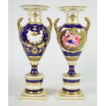 A pair of Grainger Lee & Co Worcester twin-handled vases painted with floral vignettes