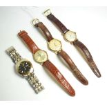 An Arnex 9 carat gold gents wristwatch; a Lanco 9 carat gold gents wristwatch; an Ingersoll