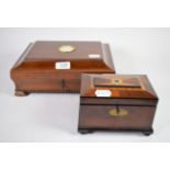 A Victorian oak box, made from wood from the Choir of York Minster; and a mahogany and inlaid tea