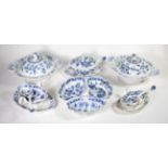 20th century Meissen dinner wares: a quantity of blue and white table wares including tureens and