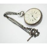 A silver chronograph open face pocket watch