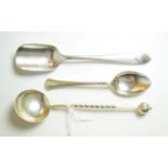 An Arts and Crafts silver spoon, A E Jones, Birmingham 1961, with twisted stem and melon finial; a