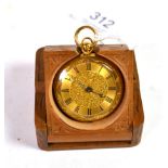 A lady's 18 carat gold fob watch, together with a wooden fob watch holder