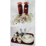 Assorted ceramics and glass including Staffordshire cottages, Royal Worcester candle snuffer,