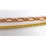 A 9 carat rose gold bracelet, length 19.5cm; and a 9 carat gold Albert style bracelet, length 9cm (