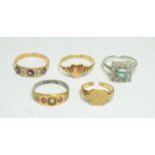 Two seed pearl and gem set, one 9 carat gold, finger size N and the other 15 carat gold, finger size