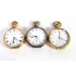 A silver pocket watch; and two gilt metal examples