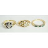 Three 9 carat gold gem set dress rings, finger sizes K1/2, N and N (3). Gross weight - 8.48 grams.