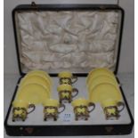 Aynsley yellow ground coffee set with silver mounts