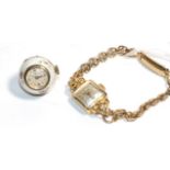 An 18 carat gold ladies wristwatch, signed Bucherer, on a 9 carat bracelet; and a gilt metal and