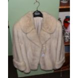 Blond mink jacket with deep cuffs and back belt, the interior labelled for Rodgers of