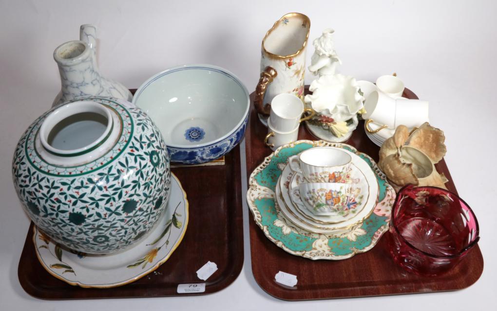 An Italian tin glazed plate; a modern Delft bowl; Victorian earthenware inhaler; commemorative tea
