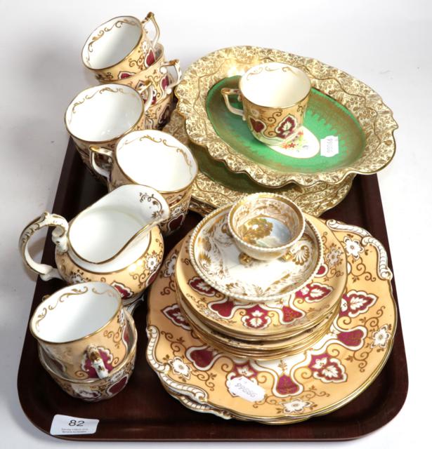 Four pieces of George Jones dessert wares; a 19th century tea service; and a Derby cabinet cup and