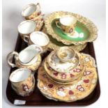 Four pieces of George Jones dessert wares; a 19th century tea service; and a Derby cabinet cup and