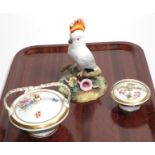 Two small porcelain handled baskets, Royal Crown Derby cockatoo