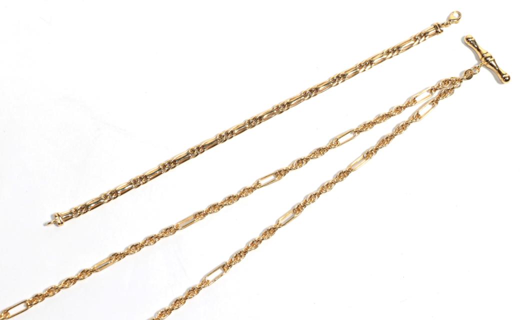 A fancy link bracelet stamped 375, length 19cm; and a yellow metal necklace, length 46cm (2).