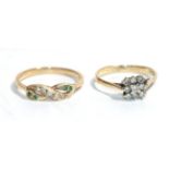 A 9 carat gold diamond cluster ring, finger size M1/2; and a further gem set ring, stamped '585',