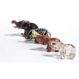 Three Chinese hardstone elephants and a cloisonne enamel Chinese elephant