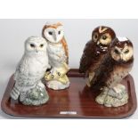 Four Beswick for Royal Doulton owl whisky decanters (three with original contents)