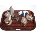 Six Royal Copenhagen porcelain animal ornaments comprising two bears; panda; rabbit; seal and fox