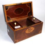 A George III marquetry tea caddy of Sheraton style