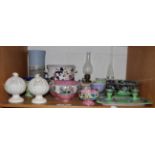 A shelf of assorted ceramics including Maling wares etc