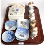 Royal Copenhagen porcelain ornaments comprising five Pekinese dogs; six various pin dishes and three