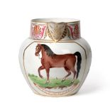 A Pearlware Jug, circa 1830, of baluster form, painted with a horse titled SWEET WILLIAM flanked