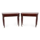 A Pair of Mahogany Foldover Tea Tables, in the manner of Gillows, early 19th century, of D shape